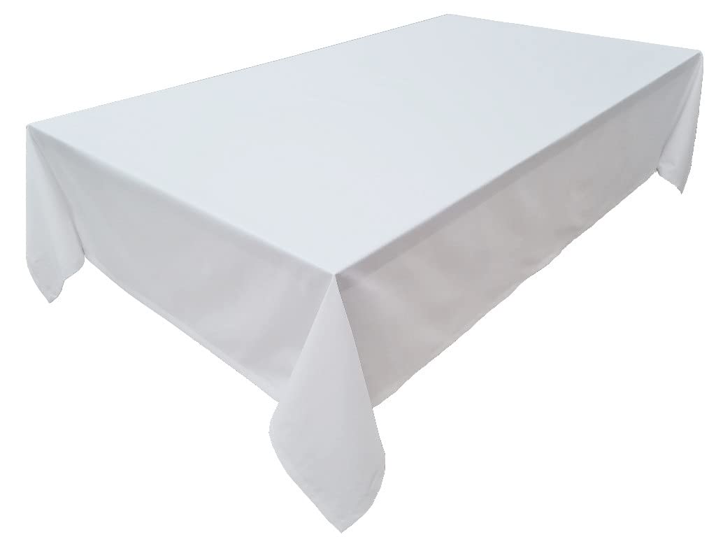 Lemos Home Tischdecke Konzept aus 100% Baumwolle, 150x350 cm, Weiss – weisses Baumwollgewebe mit Saum und Briefecken
