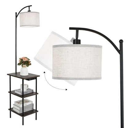 LuminexDesigns Vintage Stehlampe mit Tisch, USB & Typ-C Holz. Braune Holz-Stehlampe mit integriertem Tisch. Beleuchtung und Laden von Geräten.