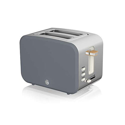 Swan Nordic Wasserkocher Toaster Mikrowelle Set – Grau Holzoptik