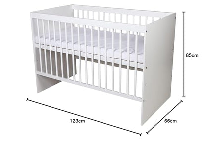 KMbaby TANY Babybett Gitterbett – Weiss 120x60cm mit Matratze