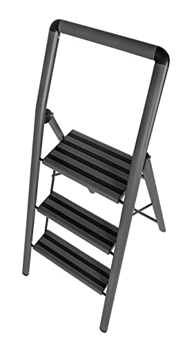 WENKO Compact Aluminium Klapp-Trittleiter - 3 Stufen Dunkelgrau