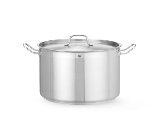 HENDI Kochtopf Edelstahl 18/10 Induktion 23.5L mit Deckel. Silberner Großtopf für professionelles Kochen, induktionsgeeignet.