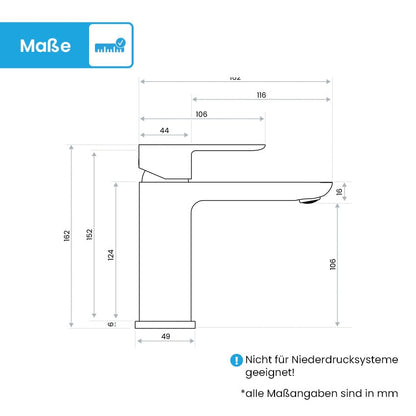 Bächlein Mizarela Badarmatur – Matt Schwarz, flacher Auslauf