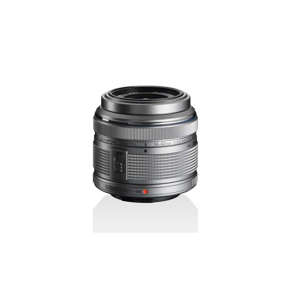 Olympus M.ZUIKO 14-42mm f/3.5-5.6 II R Objektiv Silber, silbernes, zylindrisches Zoomobjektiv zur Bilderfassung für digitale Kameras, vielseitig einsetzbar.