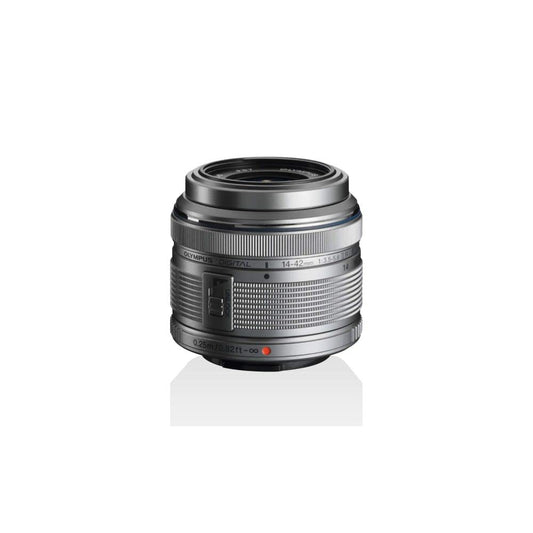 Olympus M.ZUIKO 14-42mm f/3.5-5.6 II R Objektiv Silber, silbernes, zylindrisches Zoomobjektiv zur Bilderfassung für digitale Kameras, vielseitig einsetzbar.