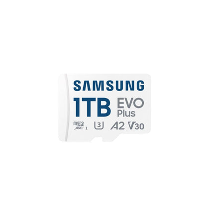 Samsung MB-MC1T0SA/EU Micro SD Speicherkarte - 1TB. Kleine, rechteckige, schwarze Karte zur Datenspeicherung und Speichererweiterung von Mobilgeräten.