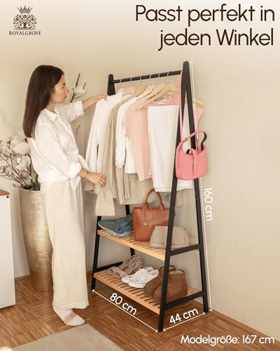 RoyalGrove Kleiderständer mit 2 Ablagen - Bambus schwarz