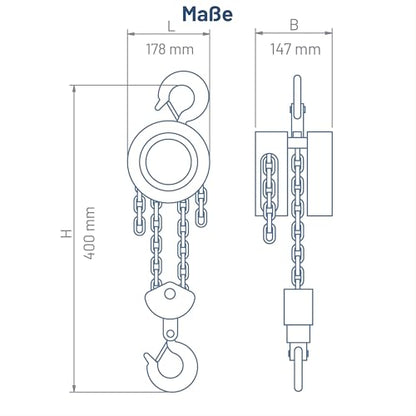 Pallit CHAIN-M Kettenflaschenzug – 2000 kg, 2.5 m Hubhöhe