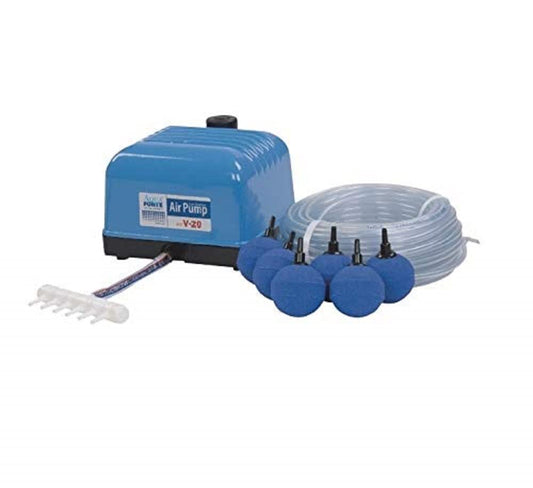 AquaForte Hailea V20 Luftpumpe Original-SET, grauer, kompakter Block. Belüftet Teiche/Aquarien mit 9 l/min.
