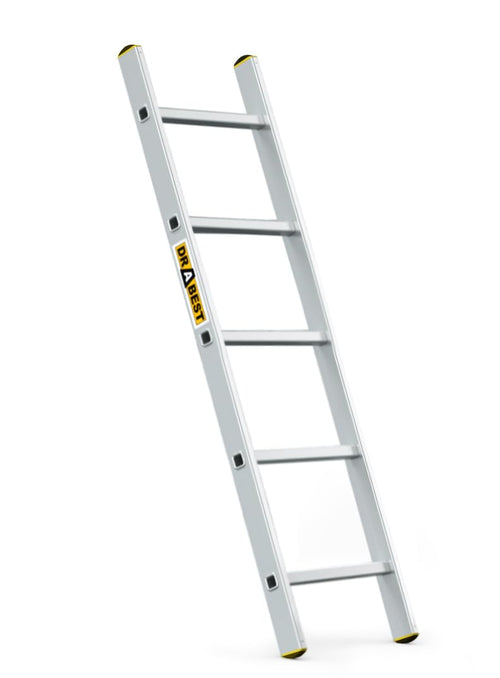 DRABEST PRO Anlegeleiter Aluminium 5 Stufen DP-1x5 bis 150 kg EN 131 mit Leiterhaken und Anti-Rutsch-Füssen