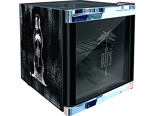 Husky HUS-CC 182 Mini Flaschenkühlschrank – Afri-Cola Edition, schwarzer Kompaktkühlschrank mit Glastür, kühlt Getränkeflaschen.