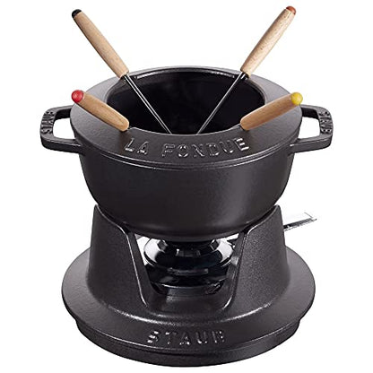STAUB Fondue Set Gusseisen 16 cm 1.1 l Schwarz – für Käse und Fleisch