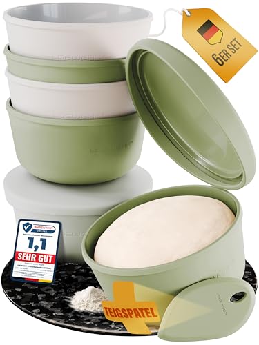 LOEWERK Pizzaballenbox 6er Set Silikon - Olive/Grau mit Spatel. Runde Behälter luftdichte Lagerung & Gärung Pizzaballen.