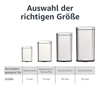 Amazon Basics 50l Rechteck Mülleimer - Küche, Pedal, Satiniert Nickel
