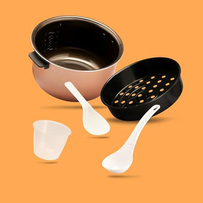 REISHUNGER Starter Set Digital-Reiskocher & Dampfgarer Schwarz mit Reis