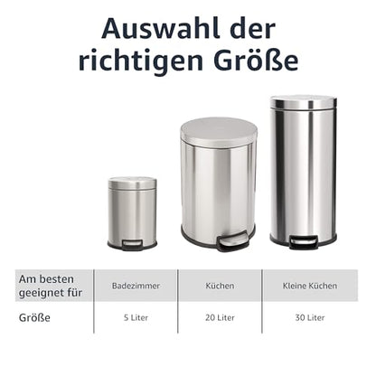 Amazon Basics runder Mülleimer Soft-Close - Edelstahl 30l