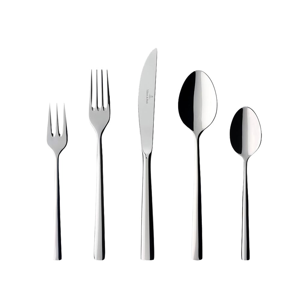 Villeroy & Boch Piemont Besteckset 30-teilig für 6 Personen. Poliertes Edelstahl-Tafelbesteck zum Essen von Mahlzeiten für sechs Personen.