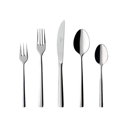 Villeroy & Boch Piemont Besteckset 30-teilig für 6 Personen. Poliertes Edelstahl-Tafelbesteck zum Essen von Mahlzeiten für sechs Personen.