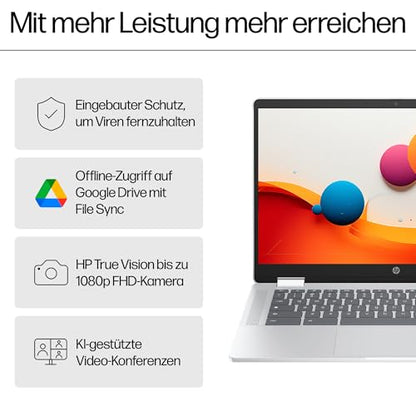 HP Chromebook x360 Convertible - 14" Touch N100 4GB 128GB Silber