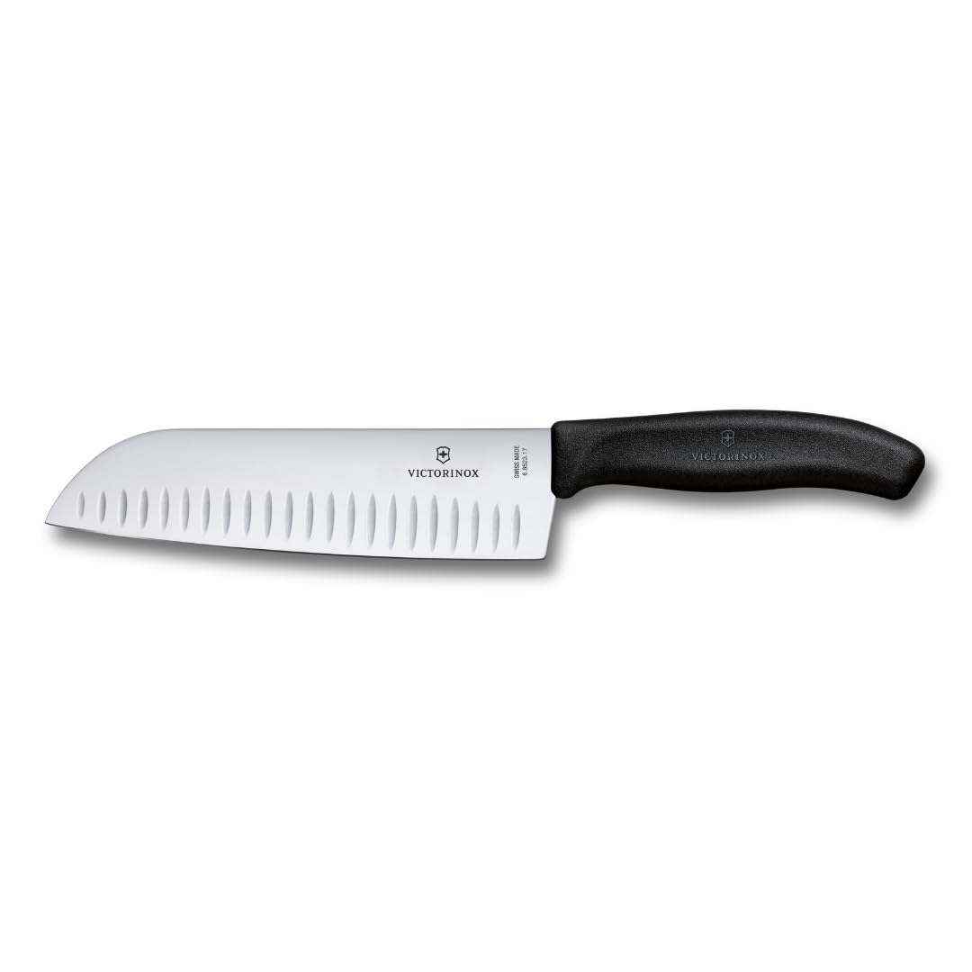 Victorinox Swiss Classic Santokumesser Kullenschliff 17 cm schwarz mit Klinge aus rostfreiem Stahl und ergonomischem Griff
