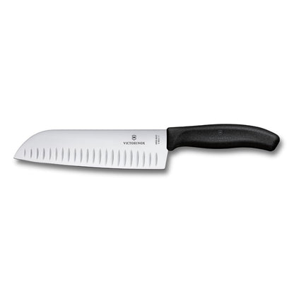 Victorinox Swiss Classic Santokumesser Kullenschliff 17 cm schwarz mit Klinge aus rostfreiem Stahl und ergonomischem Griff