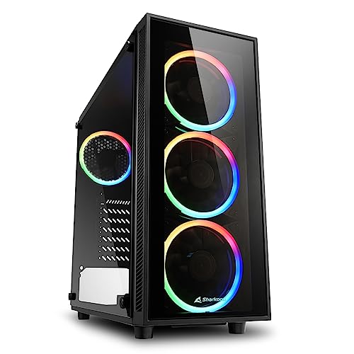 Sharkoon TG6 RGB PC-Gehäuse - ATX Tower. Schwarzer Tower in ATX-Form mit RGB-Beleuchtung. Ermöglicht den Aufbau eines Desktop-Computers durch Gehäuse für Mainboard und Komponenten.
