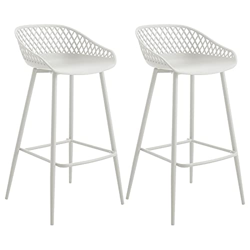IREK Barhocker Kunststoff Retro-Design - Weiss, 2er-Pack. Zwei weiße Retro-Barhocker aus Kunststoff, ideal als Sitzgelegenheit am Bartresen.