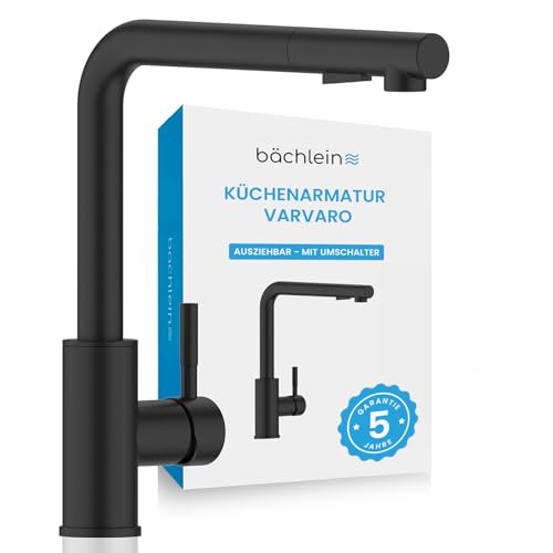 Bächlein Varvaro Einhand-Spültischbatterie - Matt Schwarz. Matt-schwarz, U-Auslauf zur Wasserregulierung am Spülbecken.