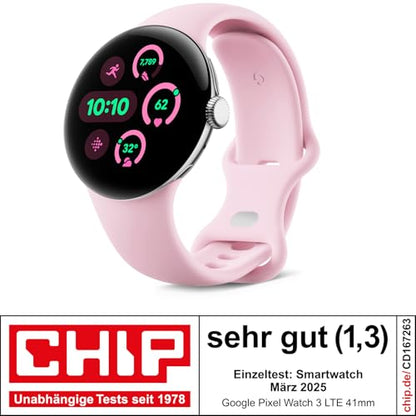 Google Pixel Watch 3 Android Smartwatch - 41mm LTE Silber poliert
