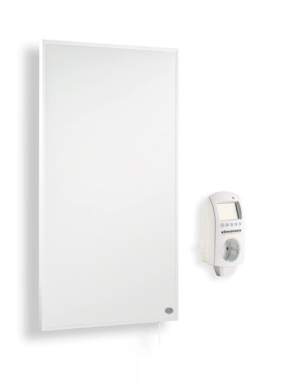 Könighaus Infrarot Wandheizung 800W - Smart Thermostat. Flaches, weißes Rechteck. Beheizt Räume intelligent.