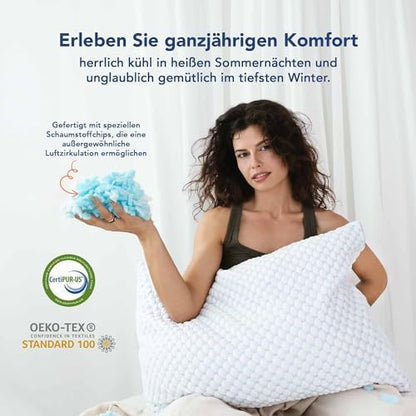 MKS Ergonomisches Memory Foam Kopfkissen 80x80 – 2er Set Kühlgel