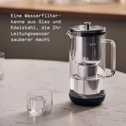 Aarke Purifier Wasserfilterkanne Glas & Edelstahl – 3er-Filter Set