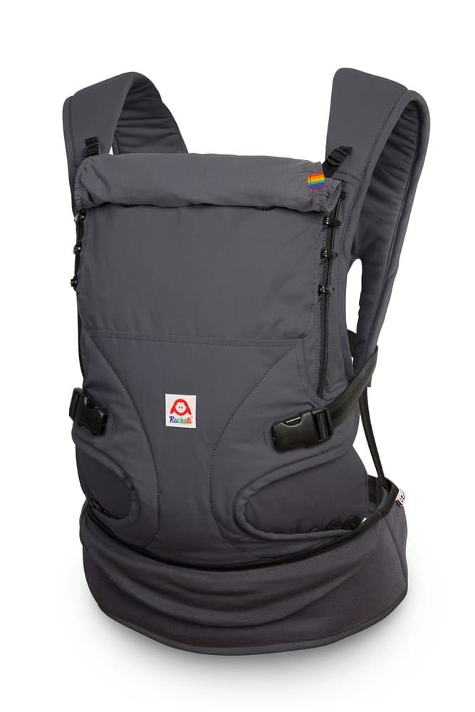Ruckeli Babytrage ab Geburt Slim Ergonomisch - Gently Grey. Graue Trage zum ergonomischen Tragen von Babys ab Geburt.