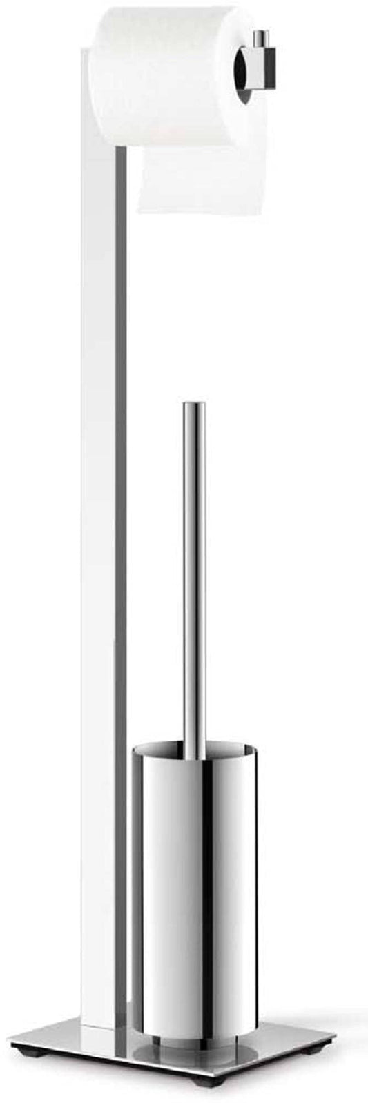 ZACK LINEA 40027 Toilettenbutler - Edelstahl hochglänzend. Ein schlankes Standgestell, das Toilettenbürste und WC-Papierrolle kompakt bereitstellt.