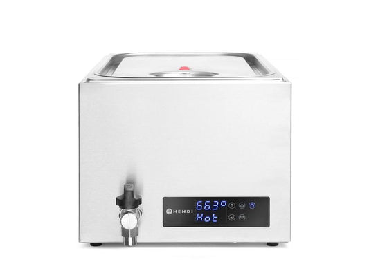 HENDI Profi Sous-Vide Gerät GN 1/1 - 20L mit Ablasshahn & Abstandhalter, Edelstahlgerät gart Speisen im Wasserbad.