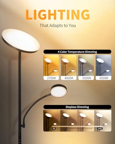 LuminexDesigns LED Deckenfluter mit Tisch Dimmbar - Schwarz