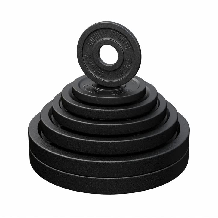 GORILLA SPORTS Olympia Gewichtsscheiben Gusseisen 50mm Bohrung. Runde, schwarze Gusseisenscheibe für 50mm Hantelstangen zum Krafttraining.