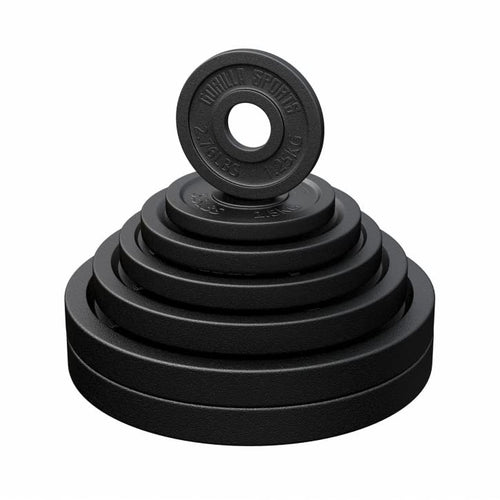 GORILLA SPORTS Olympia Gewichtsscheiben Gusseisen 50mm Bohrung. Runde, schwarze Gusseisenscheibe für 50mm Hantelstangen zum Krafttraining.