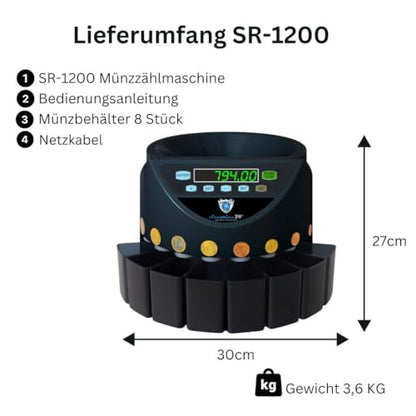 Securina24 SR1200 Euro Münzzähler & Sortierer - Schwarz