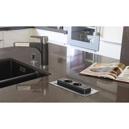 EVOline BackFlip Tischsteckdose 2x Schuko USB-C Edelstahl