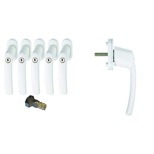 ABUS FG200 Abschliessbarer Fenstergriff – 5er + 2er Set Weiss. Griff verriegelt Fenster für Einbruchschutz und Kindersicherung.