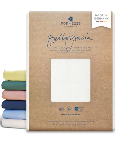 Formesse Bella Gracia Jersey Spannbettlaken Wollweiss. Weißes Jersey-Spannbettlaken. Schützt Matratzen und sorgt für faltenfreien Sitz durch Gummizug.
