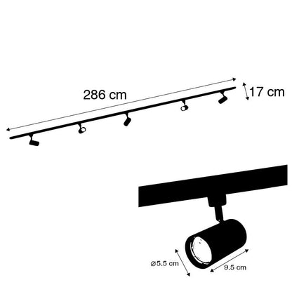 QAZQA Schienensystem Komplettset Deckenspot - 5-flammig Schwarz