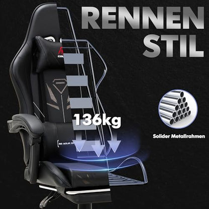 COLAMY PC Gaming Stuhl Ergonomisch – Schwarz Fussstütze