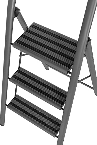 WENKO Compact Aluminium Klapp-Trittleiter - 3 Stufen Dunkelgrau