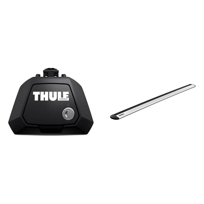 Thule Evo Dachträger Set – Raised Rail Fussatz Schwarz & WingBar 135cm Silber: Für Lastentransport auf Fahrzeugdächern mit Reling.