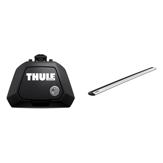 Thule Evo Dachträger Set – Raised Rail Fussatz Schwarz & WingBar 135cm Silber: Für Lastentransport auf Fahrzeugdächern mit Reling.