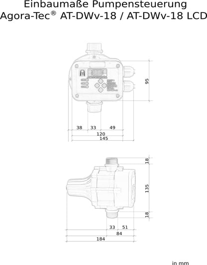 Agora-Tec® Pumpensteuerung DWv-18-LCD – Einstellbar, verkabelt