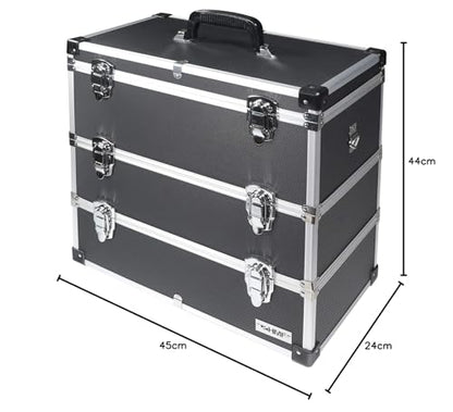 HMF 14661-02 Alu Werkzeugkoffer leer – Schwarz, 3 Etagen