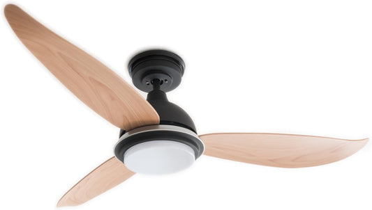 Bayu Deckenventilator – Energiespar LED Schwarz 122cm. Schwarzer 122cm Ventilator mit LED-Leuchte, kühlt und beleuchtet Räume.